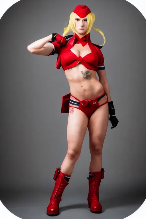 Image similar to cosplaying as cammy from street fighter, promo shoot, studio lighting, professional, trending on instagram