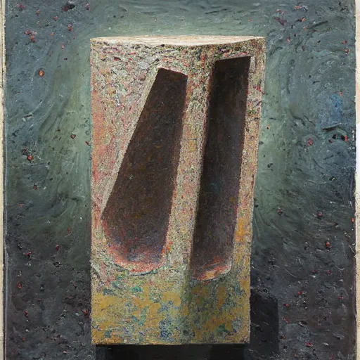 Image similar to a detailed impasto painting by shaun tan and louise bourgeois of an abstract, forgotten sculpture by ivan seal and the caretaker