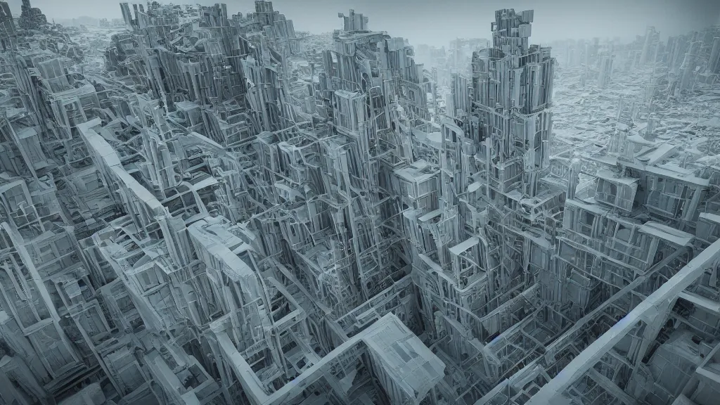 Image similar to impossible 3 d fractal building, octane render