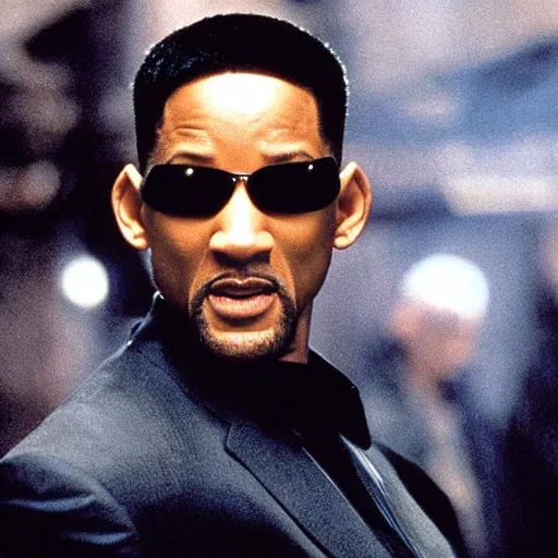 Image similar to film still of Will Smith as Neo in The Matrix