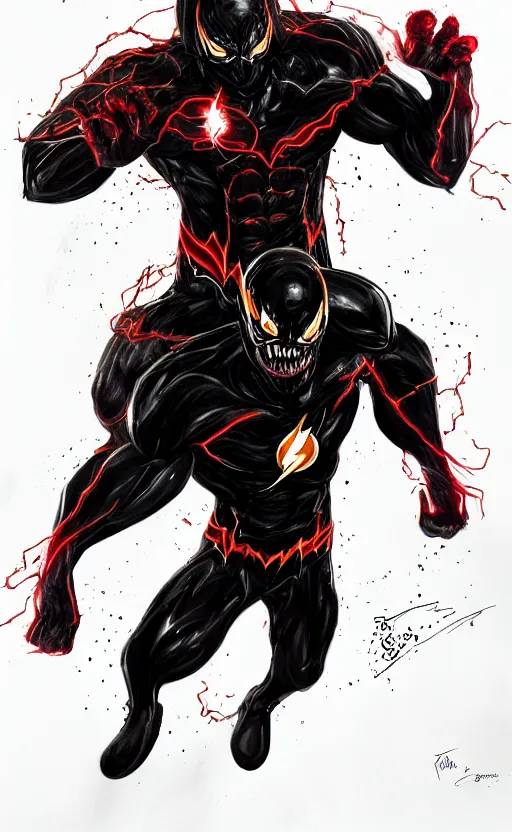 Image similar to full body portrait of venom as the flash, dynamic lighting, cinematic, ultra detailed, trending on art station, stunning visuals, creative, fantasy concept art