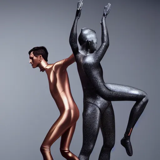 Prompt: a holographic athletic metal manequin, photographed by erwin olaf