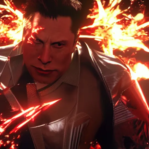 Prompt: Elon Musk In Tekken. PSX style graphics, combo alerts on the screen. In battle Elon Fighting Jin Tekken 7.