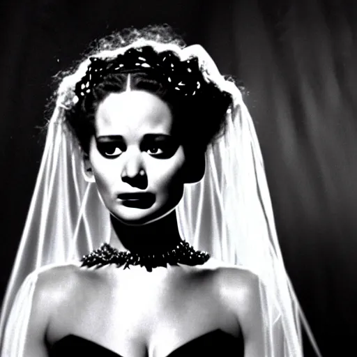 Image similar to jennifer lawrence, still from the movie bride of frankenstein