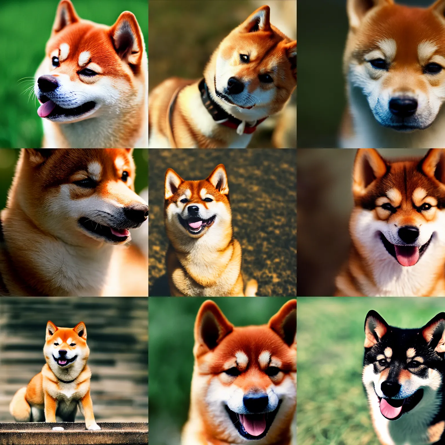 Prompt: Close up Portrait of happy young shiba inu, movie still frame, oscar nominated cinematography, beautiful composition, 8k resolution, film grain