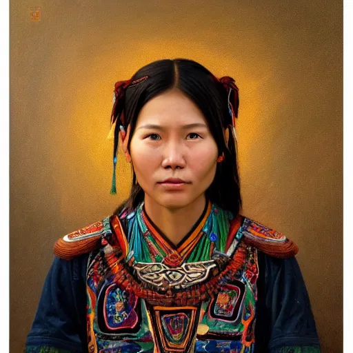 Image similar to portrait of a young paiwan woman ( 3 5 ) from taiwan in 2 0 2 1, an oil painting by ross tran and thomas kincade