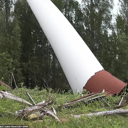 Image similar to a large funnel formed on the territory of the Russian village house in Russia as a result of a rocket hit