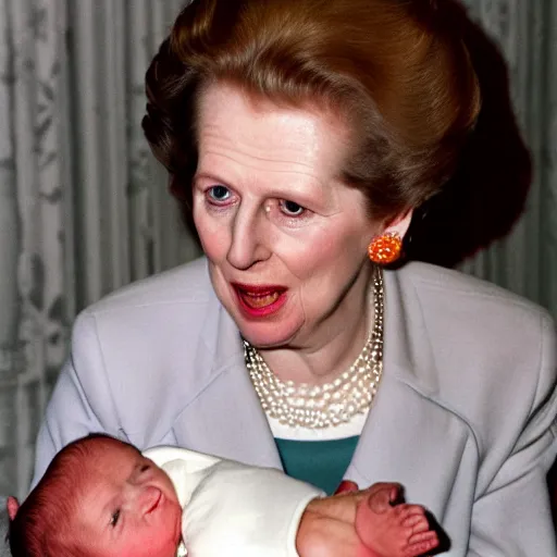 Prompt: margaret thatcher eating a baby