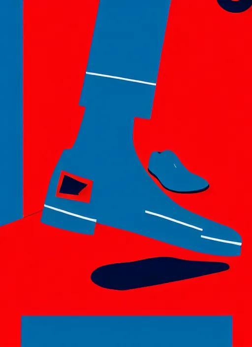 Image similar to minimal movie poster, mismatched red shoe and blue shoe