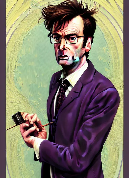 Prompt: oil portrait of the tenth doctor from doctor who wearing a really cool skirt, intricate, elegant, highly detailed, lighting, painting, artstation, smooth, illustration, art by greg rutowski and alphonse mucha