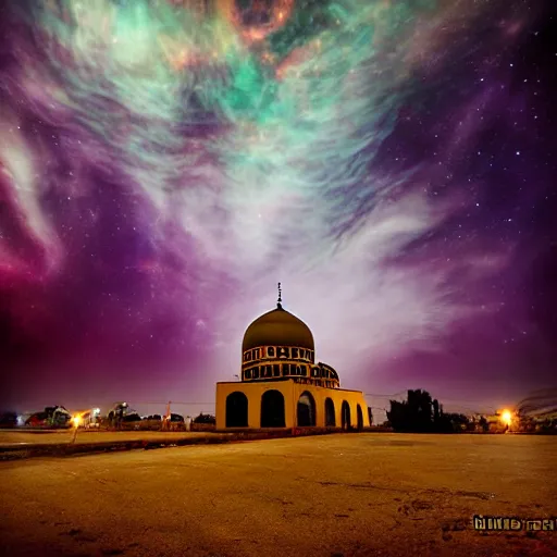 Image similar to mosque surrounded by nebula clouds