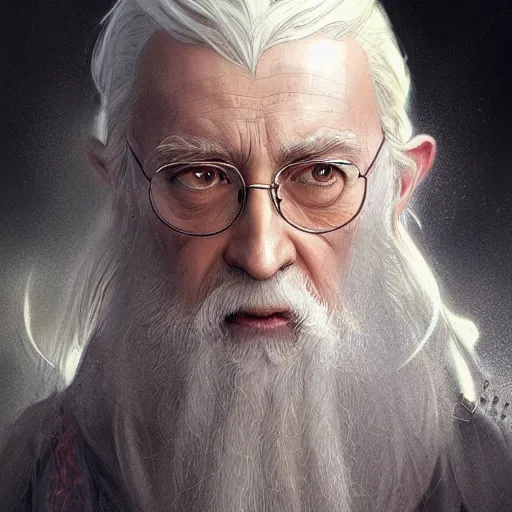 Image similar to ultra realistic illustration, dumbledore anime, intricate, elegant, highly detailed, digital painting, artstation, concept art, smooth, sharp focus, illustration, art by artgerm and greg rutkowski and alphonse mucha