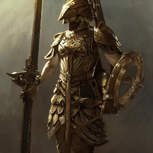 Image similar to Ancient greek Phalanx soldier, D&D, fantasy, intricate, cinematic lighting, highly detailed, digital painting, artstation, concept art, smooth, sharp focus, illustration, art by Akihiko Yoshida, Greg Rutkowski and Alphonse Mucha