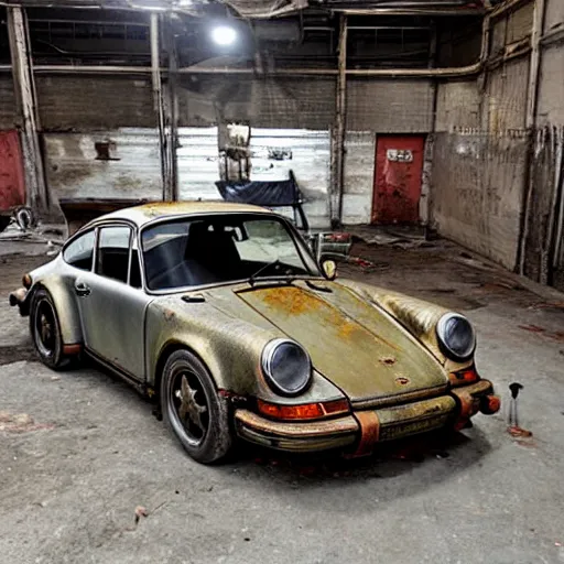 Prompt: rusty, scrap, salvage, junk 9 1 1 porsche