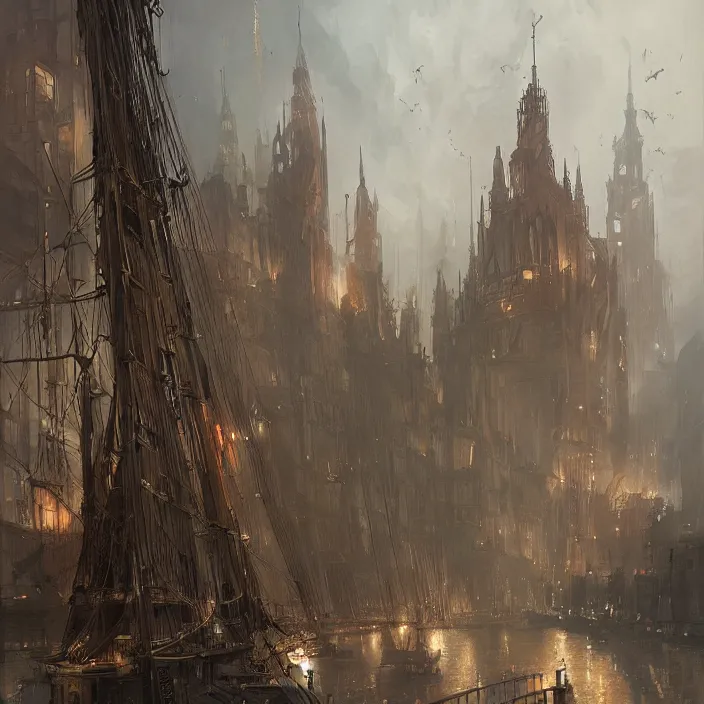 Prompt: steampunk gdansk, by wlop, by greg rutkowski, by santiago calatrava