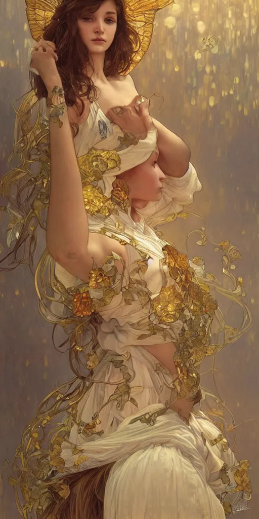 Image similar to ultra realistic illustration studio of a beautiful girl in an artistic pose, intricate, elegant, highly detailed, digital painting, artstation, concept art, smooth, sharp focus, illustration, art by artgerm and greg rutkowski and alphonse mucha by klimt