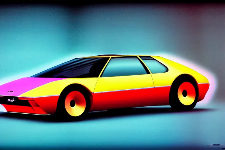 Prompt: designed by giorgetto giugiaro stylized poster of a single 2 0 0 2 amc amx / 3 citroen ds bmw m 1 concept, thick neon lights, ektachrome photograph, volumetric lighting, f 8 aperture, cinematic eastman 5 3 8 4 film