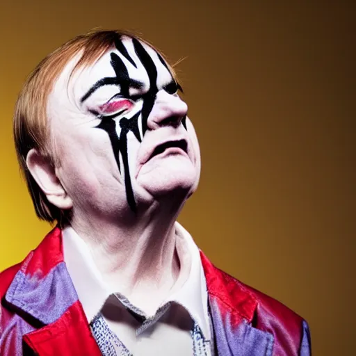 Prompt: mark e smith in juggalo makeup, gorgeous landscape background with the milky way in the sky