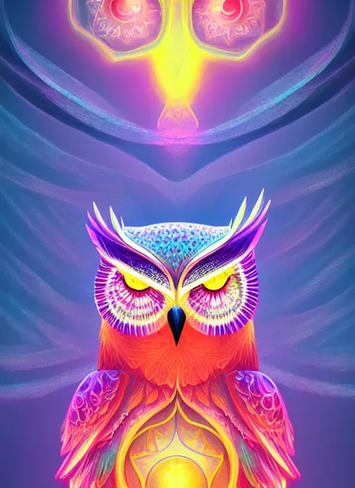 Image similar to symmetry!! product render poster vivid colors divine proportion owl, ice and snow, glowing fog intricate, elegant, highly detailed, digital painting, artstation, concept art, smooth, sharp focus, illustration,