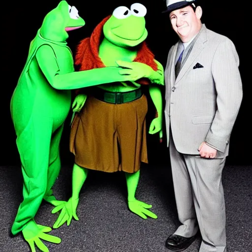 Prompt: Abbott and Costello meet Kermit the Frog