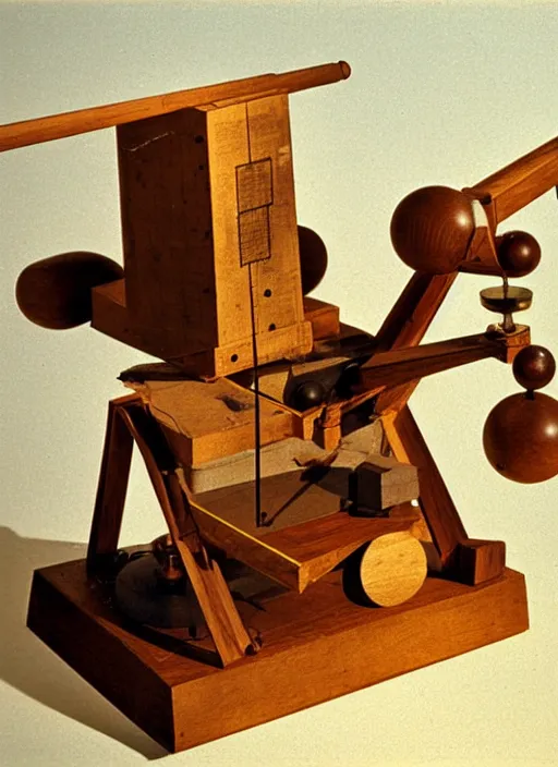 Image similar to realistic photo of a a wooden astronomy archeology chemistry scientific appliance model equipment gadget made of wooden constructor 1 9 9 0, life magazine reportage photo, natural colors, metropolitan museum collection