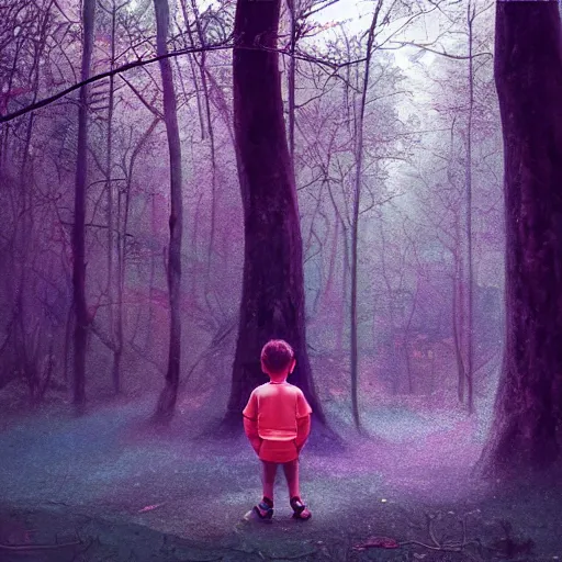 Prompt: a little boy lost in the magic woods, by elsa bleda, by ben enwonwu, by yanjun cheng, wide angle