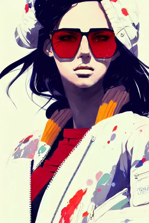 Image similar to a ultradetailed beautiful painting of a stylish woman wearing a bomber jacket, by conrad roset, greg rutkowski and makoto shinkai trending on artstation