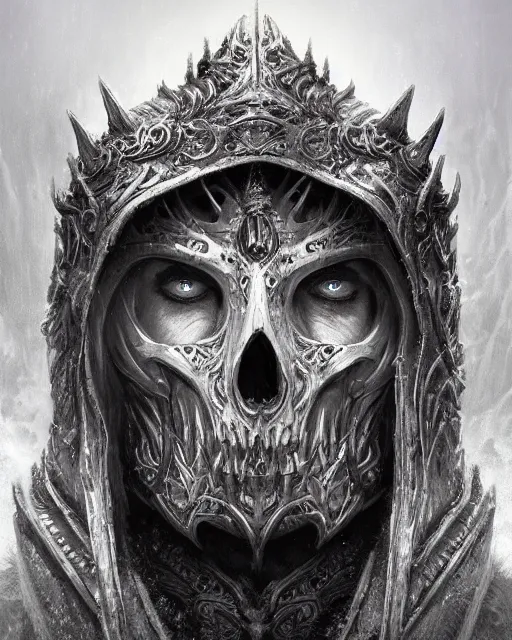 Image similar to a highly detailed character portrait of the Lich King, intricate, digital painting, artstation, intricate, concept art, smooth, sharp focus, illustration, art by Zdzislaw Beksinski