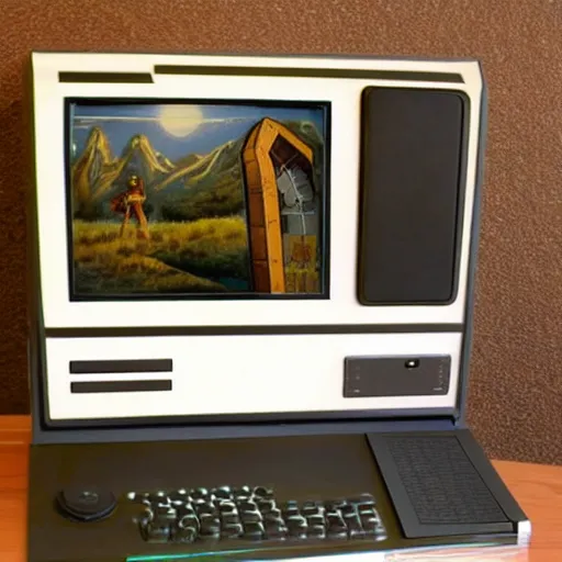 Prompt: a retro computer that is a portal to another world