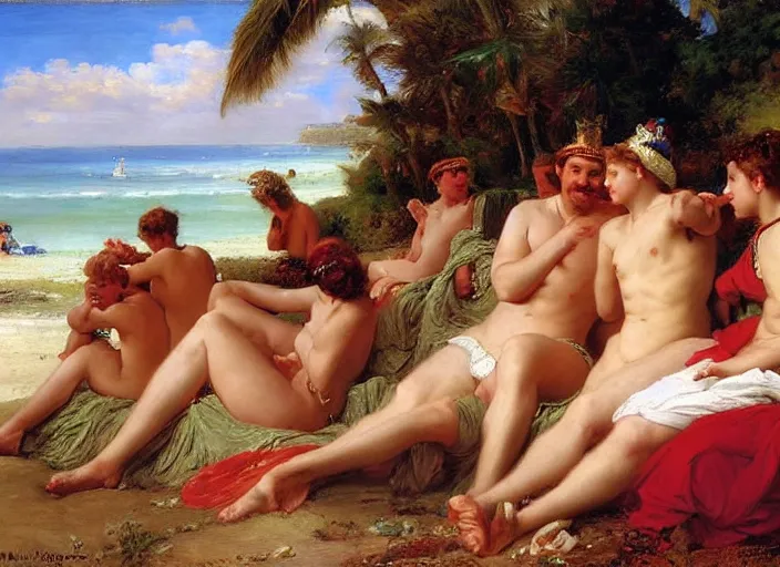 Prompt: the roman legion relaxing on the beach by vladimir volegov and alexander averin and pierre auguste cot and delphin enjolras