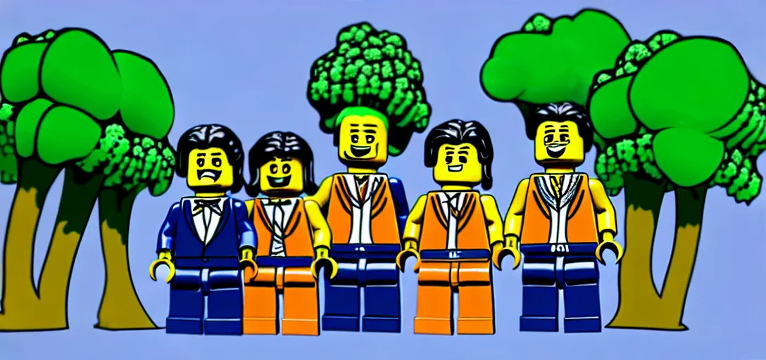 Image similar to lego snoop dogg and wizz khalifa surrounded by bunches of broccoli dean, roger digital art style