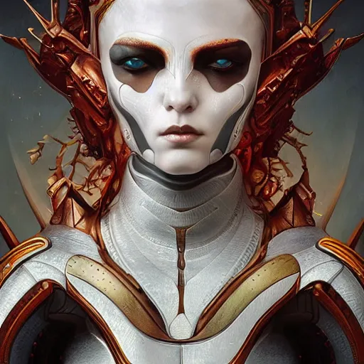 Prompt: porcelain in full warrior synthetic armor, soft painting of a curiosities graceful futuristic multidimensional carnival, perfectly detailed, symmetrical accurate intricate sensual features, highly detailed, artstation, sharp focus, tom bagshaw