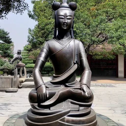 Prompt: photo of the statue of harmony as an asian in china, copper cladding