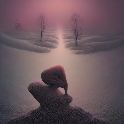 Image similar to dreams of splendor by zdzislaw beksinski and gediminas pranckevicius and tiffany bozic, cold hues, warm tone gradient background, concept art, beautiful composition, digital painting