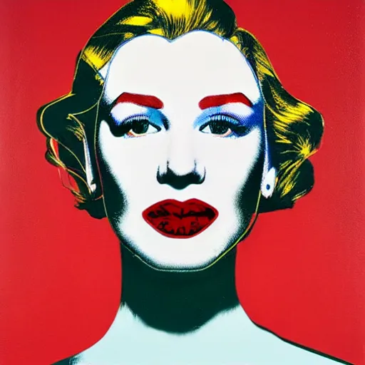 Prompt: female portrait in oil by james jean, by andy warhol, by roy lichtenstein