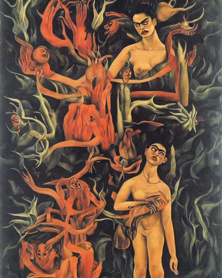 Prompt: virulent female spirit, apparition, by frida kahlo, masterful artwork