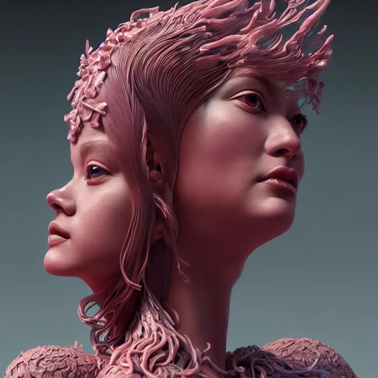 Image similar to goddess full painted acryllic sculpture close-up portrait. orchid bird phoenix jellyfish betta fish, intricate artwork by Tooth Wu and wlop and beeple. octane render, trending on artstation, greg rutkowski very coherent symmetrical artwork. cinematic, hyper realism, high detail, octane render, 8k