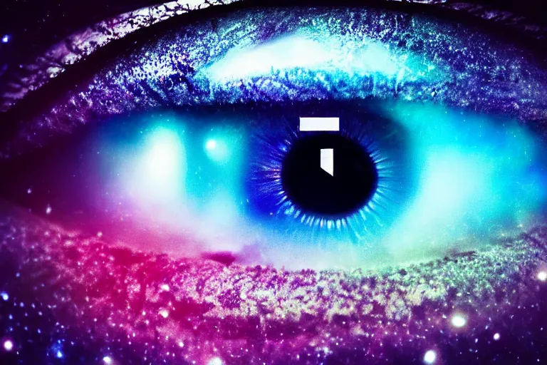 Image similar to a galaxy is inside of an eye, beautiful eye, eye, eye of a woman, realistic, ultra realistic, macro photo, beautiful, digital art, conceptual art, trending on artstation