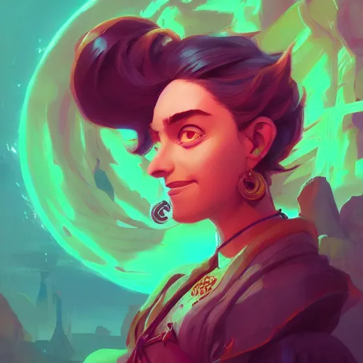 Image similar to profile portrait, maya ali mage, gloomhaven, dynamic lighting, gaudy colors, octane render aesthetic, matte painting concept art, official fanart behance hd artstation by jesper ejsing, by rhads and makoto shinkai and lois van baarle and ilya kuvshinov and rossdraws