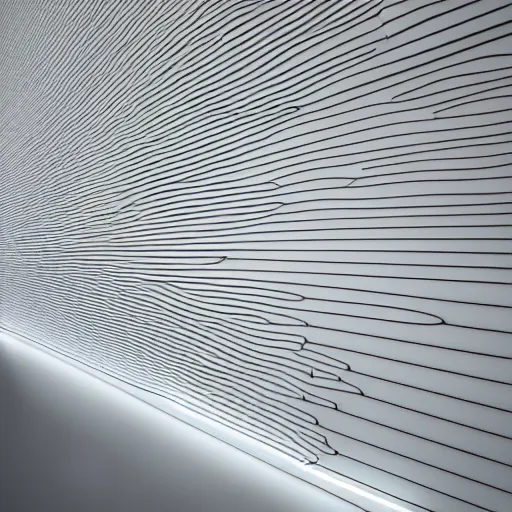 Image similar to : line pattern art sculpture art on the wall in modern architecture studio, cinematic lighting, hyper - realistic, detailed, render by c 4 d octane, unreal engine, 8 k 3 d render