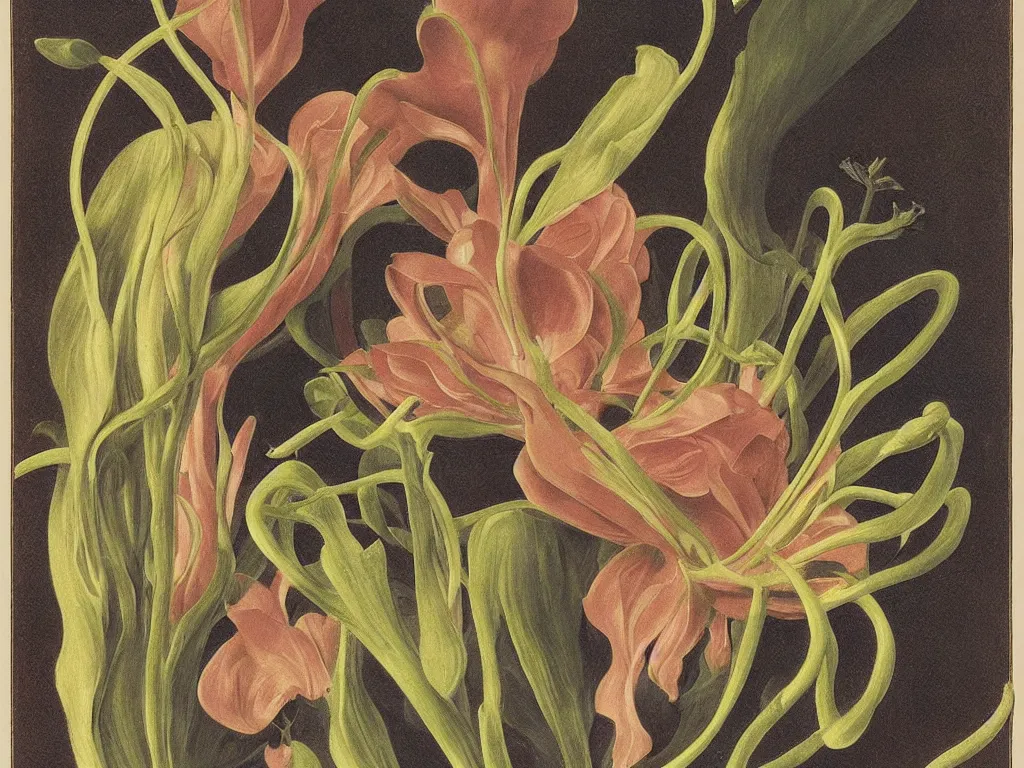 Prompt: The seed of a mammal in a water flower. Colored painting by Georgia O'Keefe, Karl Blossfeldt, Bekinski