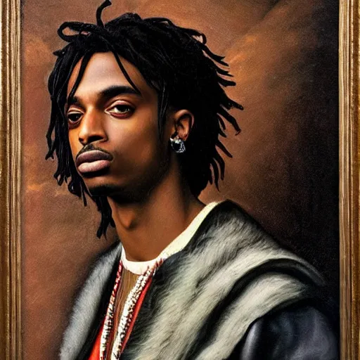 Image similar to Renaissance portrait painting of Playboi Carti, detailed, realistic