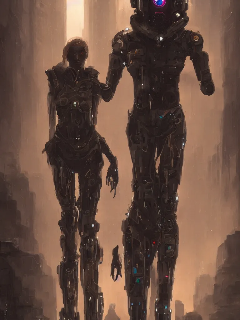 Image similar to a cyberpunk longshot portrait of one tall stunning african cyborg model, in the movie The Arrival, award-winning, masterpiece, in the style of Peter Mohrbacher