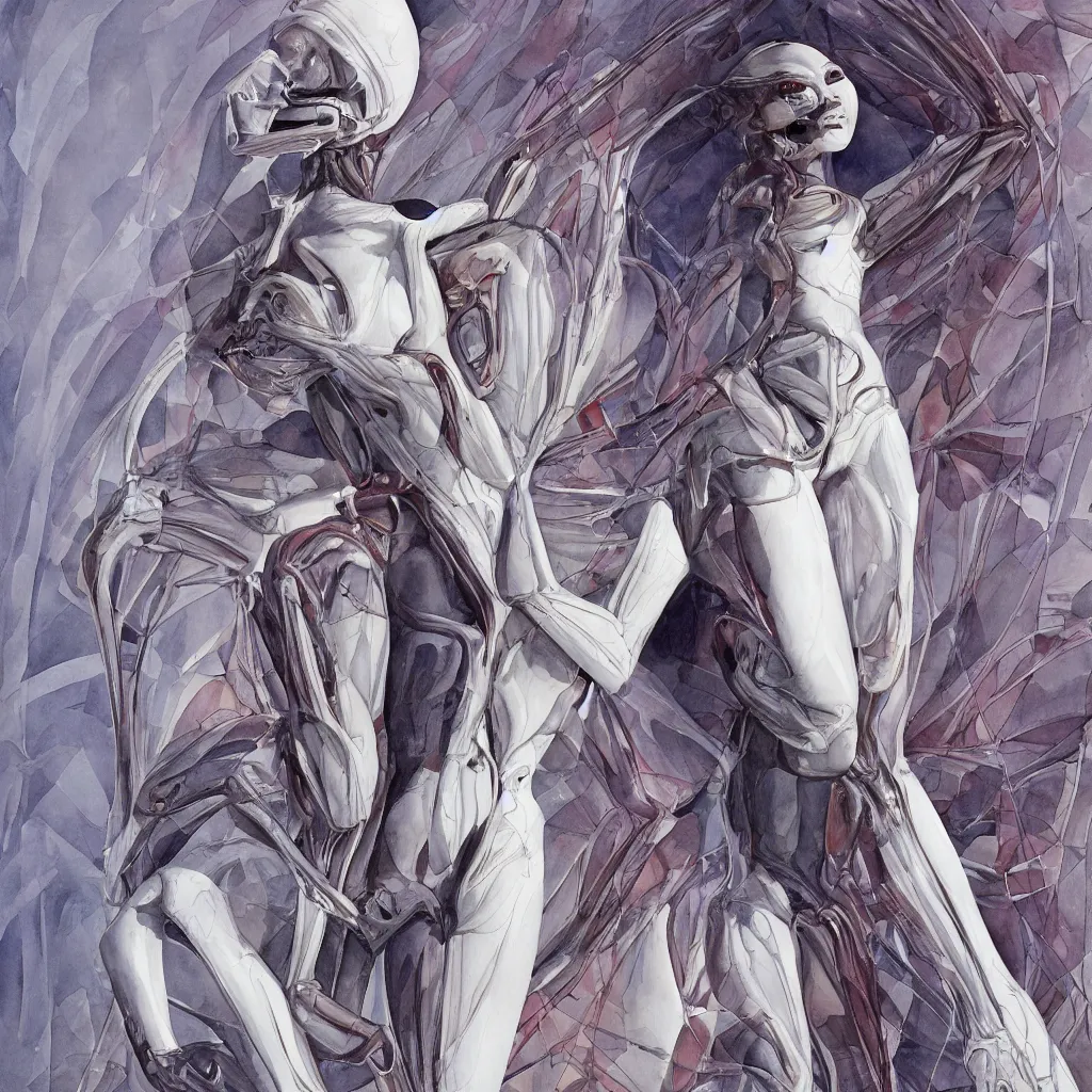 Image similar to anatomical depiction of a beautiful alien femme biology, latex domme, extraterrestrial, sharp focus, by james gurney, by santiago calatrava, by zaha hadid, ornate portrait, high quality, watercolor