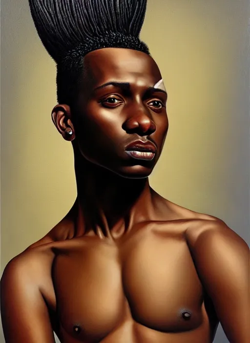 Prompt: portrait of a young black man with a mohawk art by mary jane ansell