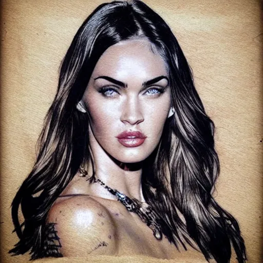 Prompt: tattoo design sketch megan fox face double exposure effect with beautiful mountain scenery, in the style of matteo pasqualin, amazing detail