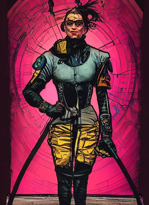 Prompt: cyberpunk circus acrobat. portrait by ashley wood and alphonse mucha and laurie greasley and josan gonzalez and james gurney. spliner cell, apex legends, rb 6 s, hl 2, d & d, cyberpunk 2 0 7 7. realistic face. vivid color. dystopian setting.
