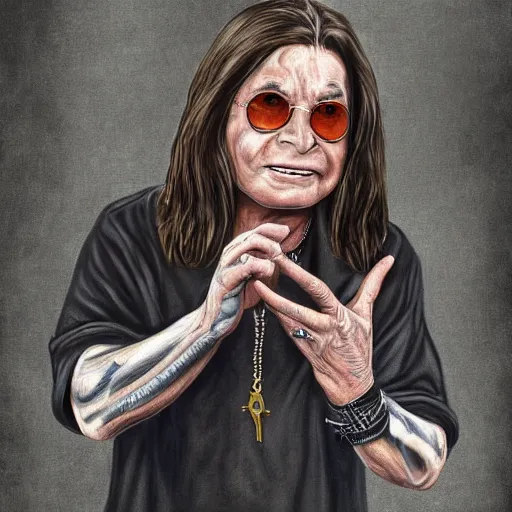 Prompt: a digital painting of ozzy osbourne as a humanoid duck