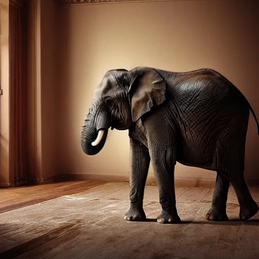 Prompt: elephant in a livingroom