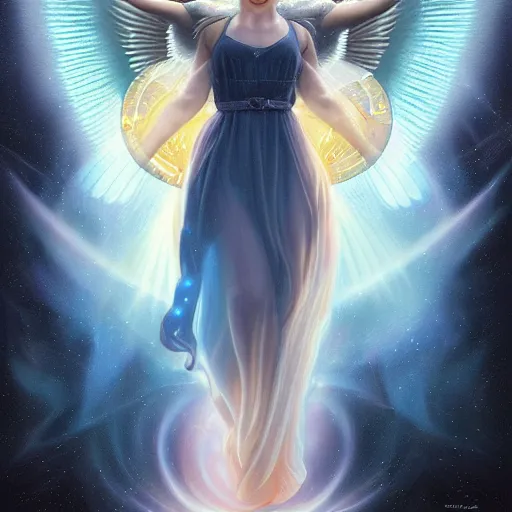 Prompt: cosmic holy angel portrait of scarlett johansson, divine light and clouds, Pixar style, by Tristan Eaton Stanley Artgerm and Tom Bagshaw.
